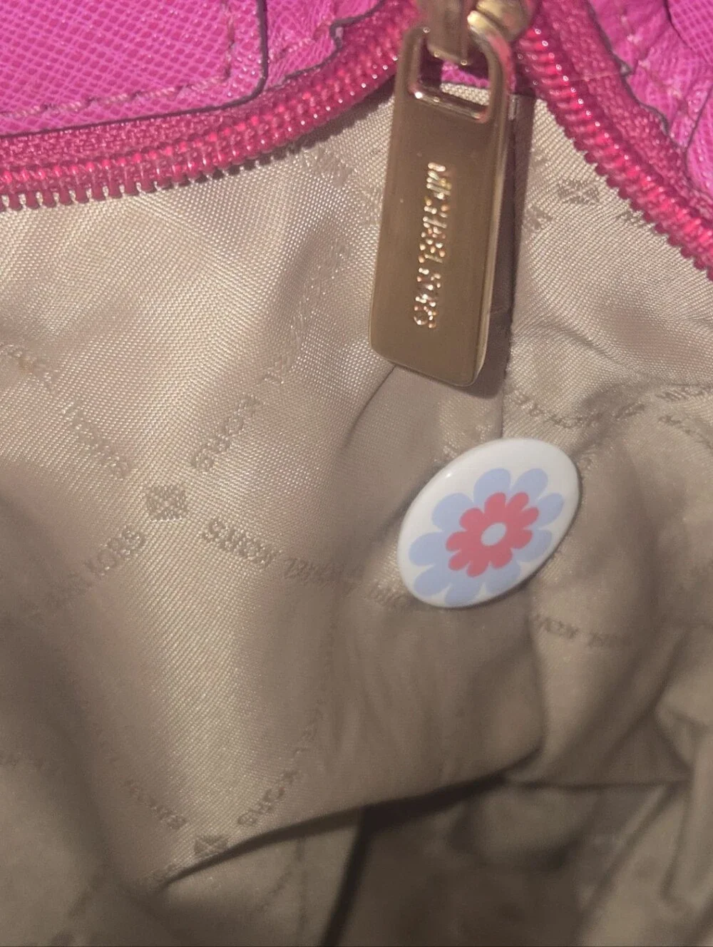 Michael Kors Hot Pink Saffiano Shoulder Bag with Gold Hardware